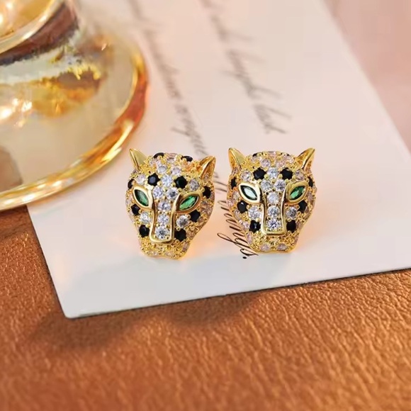 Gold Panther Stud Earrings - Picture 1 of 6